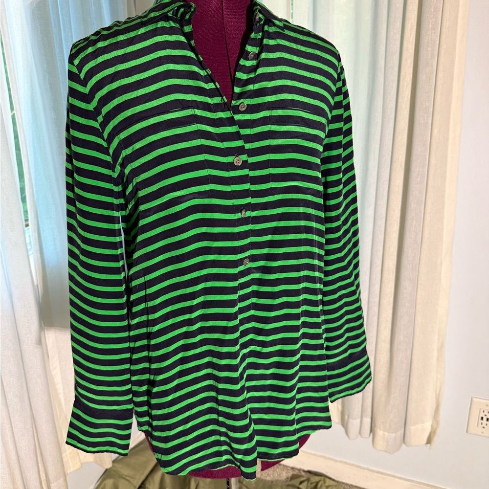 J.Crew 100% Silk Striped Button-Down Blouse